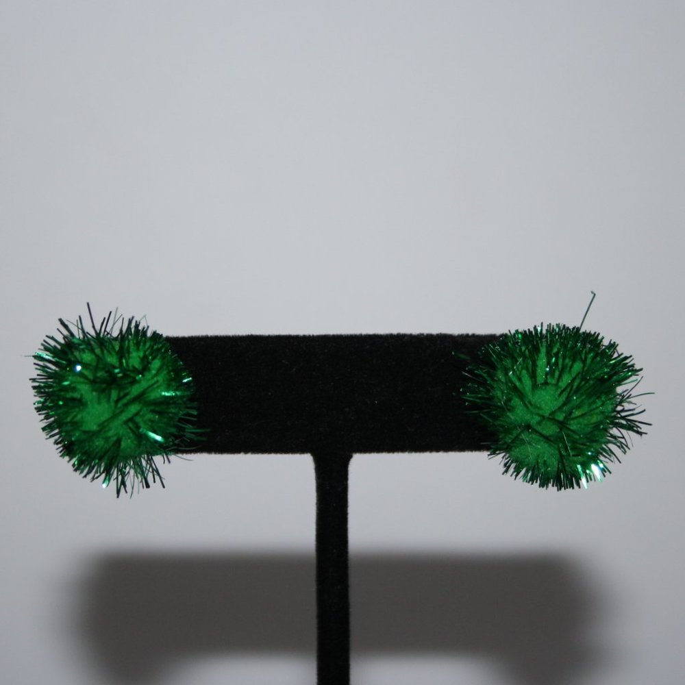Beautiful green pompom post earrings
